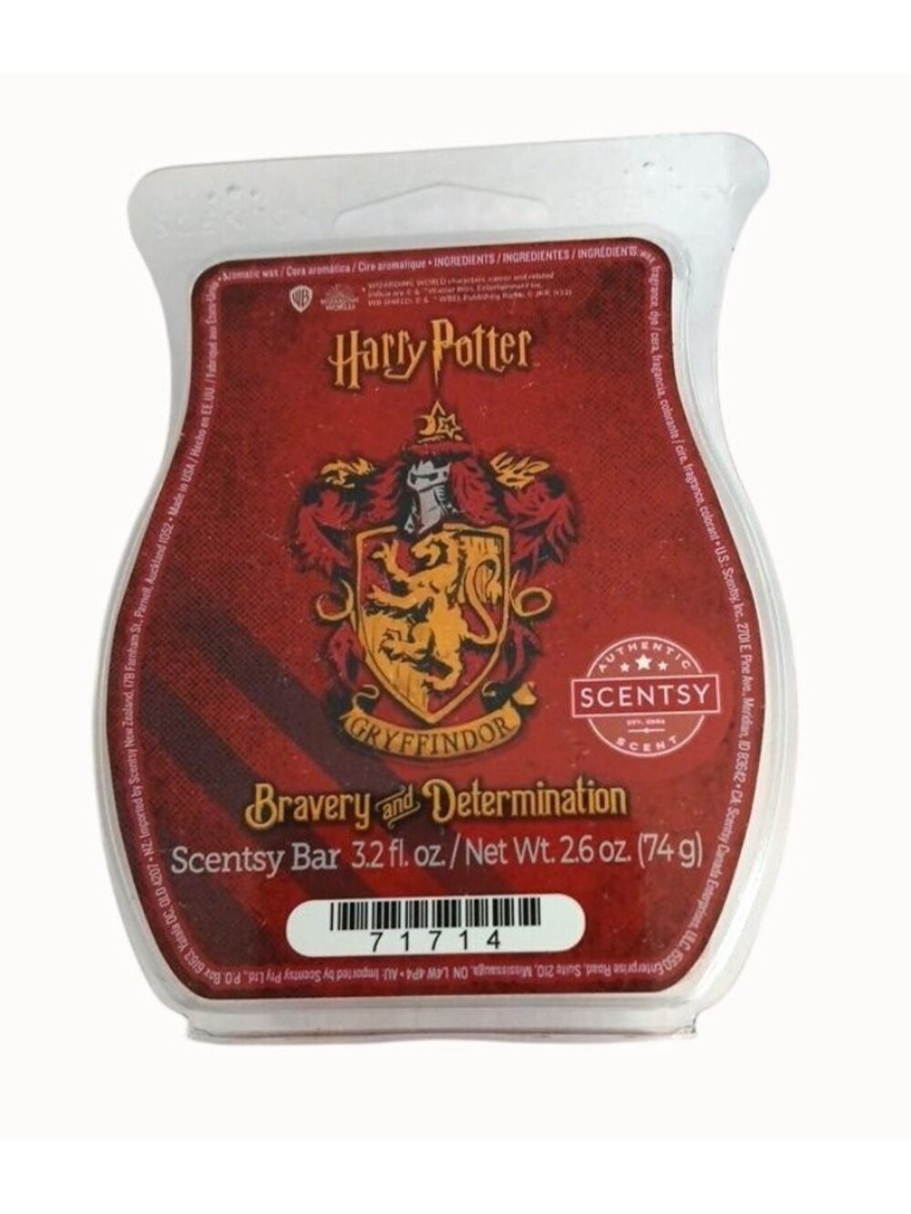 Scentsy Harry Potter Gryffindor Bar Bravery Determination Wax Melt 2.6 Oz New